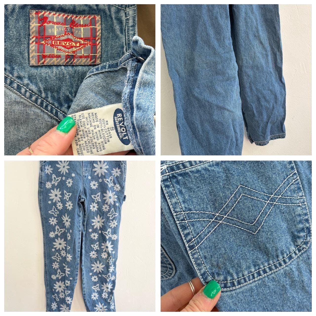 パンツ Vintage overalls Vintage 90s Medium Wash Denim Overalls With Faded Butterfly