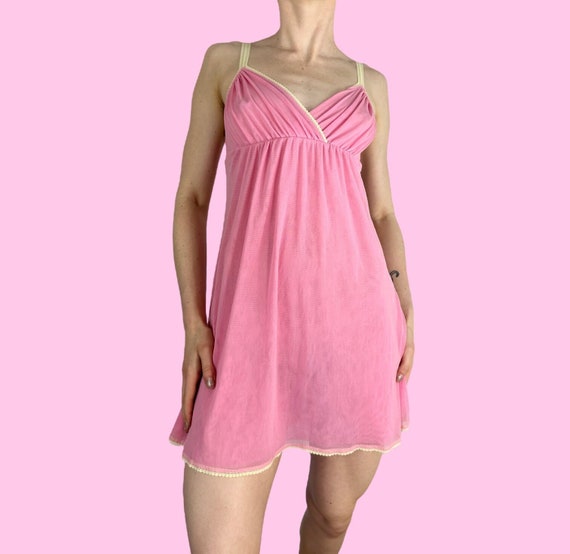 Y2K Pink Mesh Mini Slip Dress size medium - image 1