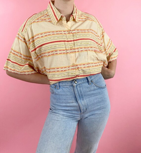 Vintage 90s 1990s Abstract Striped Embroidered Pri