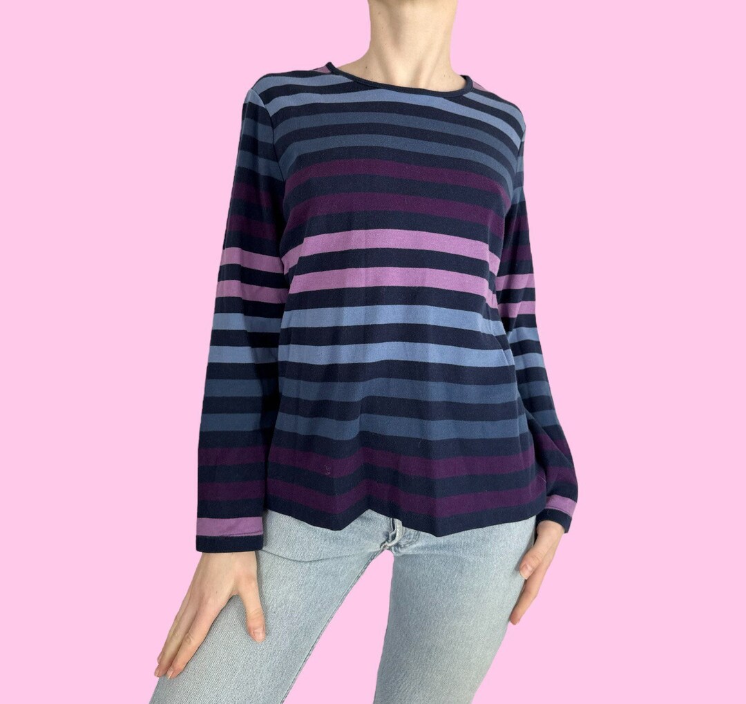 Y2K Blue Purple Striped Baby Tee Shirt Size Large Etsy