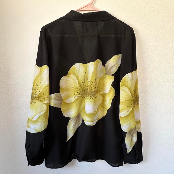 Vintage 90s Black Floral Semi Sheer Blouse Shirt … - image 4