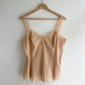 Vintage 80s Tan Lace Lingerie Tank Top Cami size XL