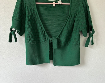 Y2K Green Knit Fairy Grunge Cropped Cardigan Size Small