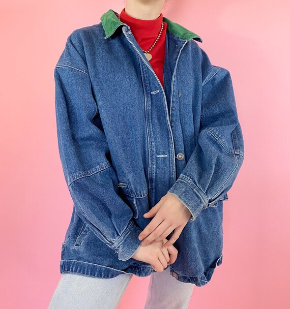 Vintage 90s 1990s Green Corduroy Collar Medium Was