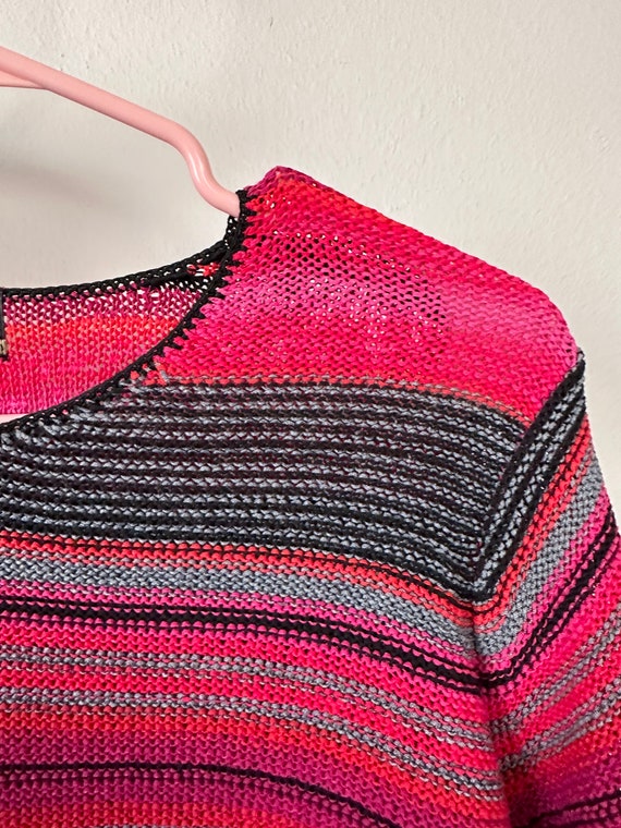 Vintage 90s Pink Black Striped Textured Sweater S… - image 8