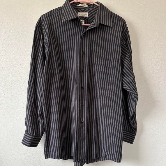 Y2K Black Grey Striped Cybercore Dress Shirt  Siz… - image 3