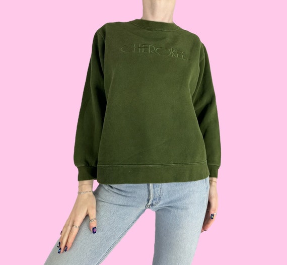 Vintage 90s Cherokee Dark Green Sweatshirt Size s… - image 2