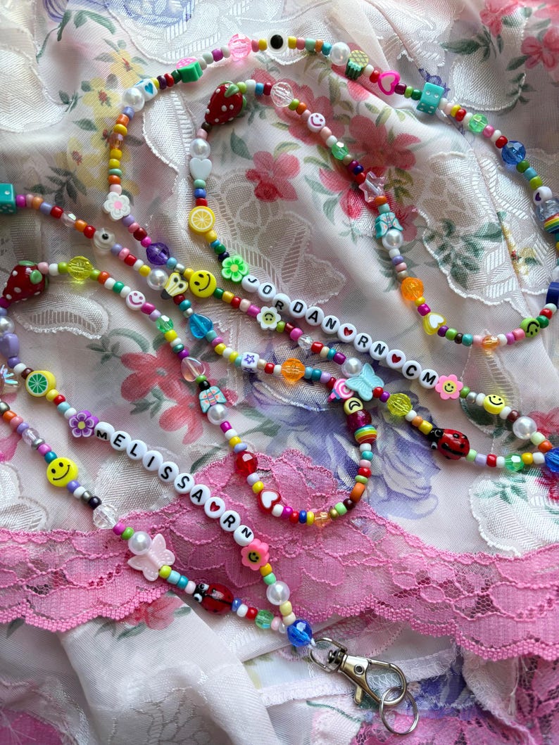 Customizable Badge Holder, Teacher Badge, Nurse Badge, Gifts for Nurse, Beaded Lanyard, Beaded Necklaces, Custom Keychains image 2