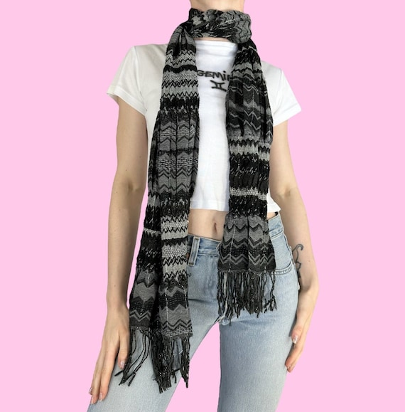 Y2K Black/Grey Chevron Fairy Grunge Goth Scarf