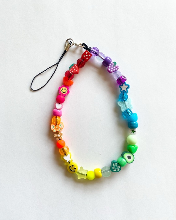 Rainbow beaded phone strap Clearance