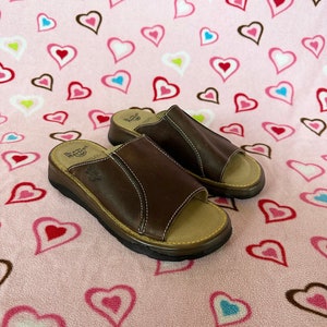 Y2K Dr Martens Brown Leather Platform Chunky Slip On Sandals women’s size 7.5 7 1/2