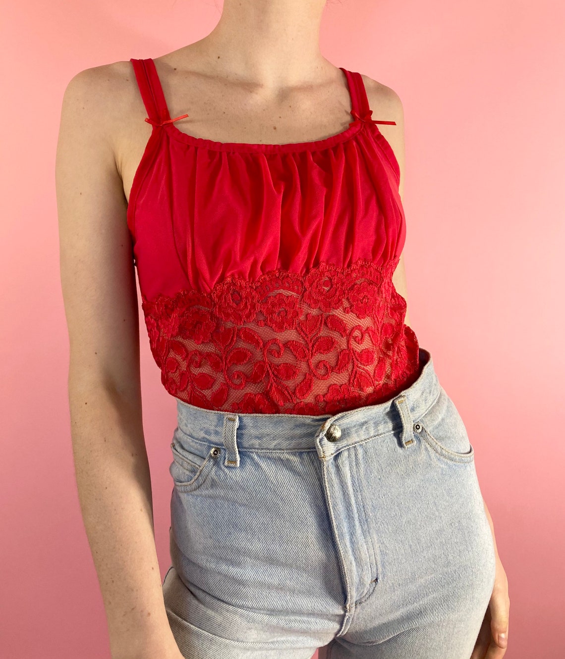 Vintage Y2K 2000s Babydoll Sheer Mesh Cherry Red Floral Encaje | Etsy