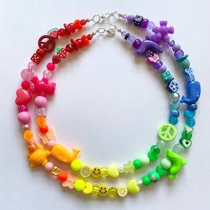 Handmade Rainbow Beaded Necklaces, Beaded Necklace, 90s Inspired Trendy Beaded Necklace, Chunky Rainbow Necklace, Pride Necklace, Y2K