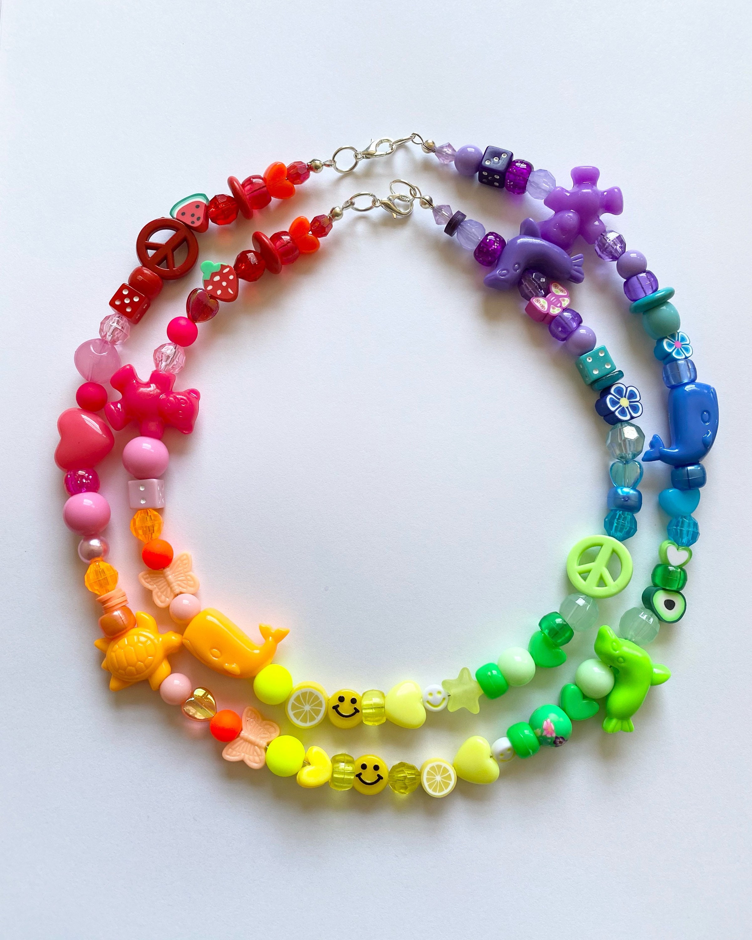 【KOOLOSET】Star Beads Necklace (handmade) Handmade Rainbow Beaded Necklaces, Beaded Necklace, 90s