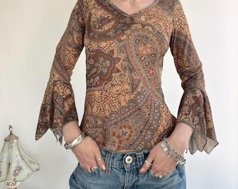 Y2k multicolor floral paisley wide sleeve babydoll top by Eyeshadow size small