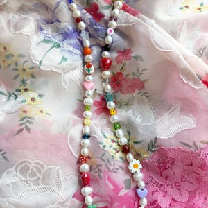 Handmade Beaded Necklaces, Beaded Necklace, Unisex Beaded Necklace, Flower Necklace, Freshwater Pearl Necklace, Heart Necklace