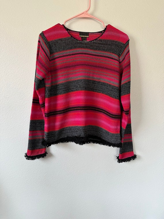 Vintage 90s Pink Black Striped Textured Sweater S… - image 4