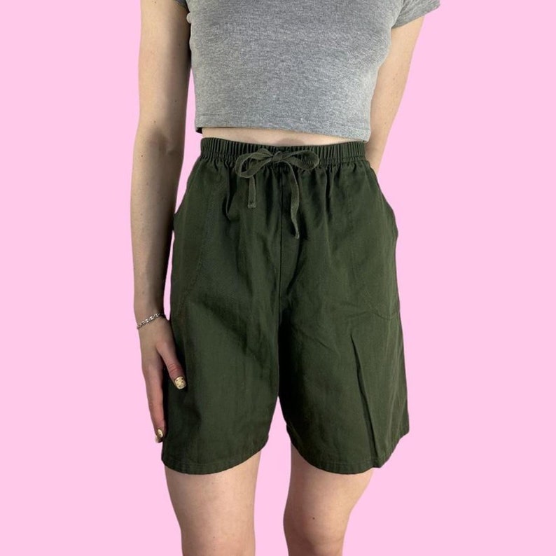 Vintage 90s Dark Green Shorts Size Medium image 1