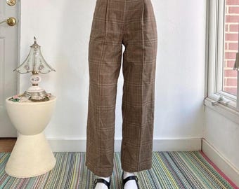 Y2K brown houndstooth 100% wool pleated trousers by Talbots Petites Size 4 W25/26