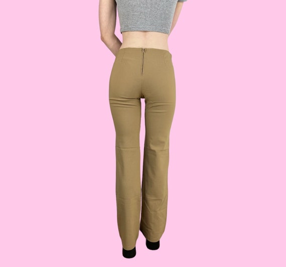 Y2K Tan Low Rise Wide Flare Leg Coquette Pants Si… - image 4