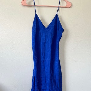Vintage 90s Blue Silk Floral Paisley Sleeveless Babydoll Mini Dress Size Small