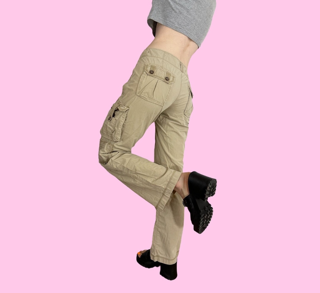 Y2K Tan Low Rise Wide Leg Cargo Pants Size 6 W31 Etsy
