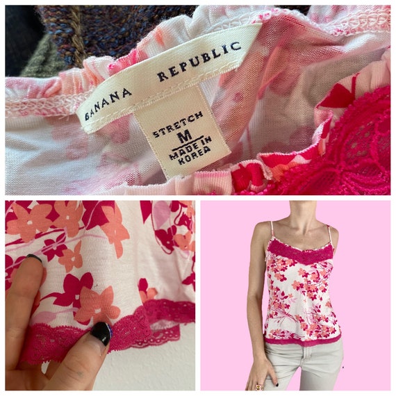 Y2K Pink White Floral Lace Babydoll Tank Top Cami Size Y2K Pink White Floral Lace Babydoll Tank Top Cami Size