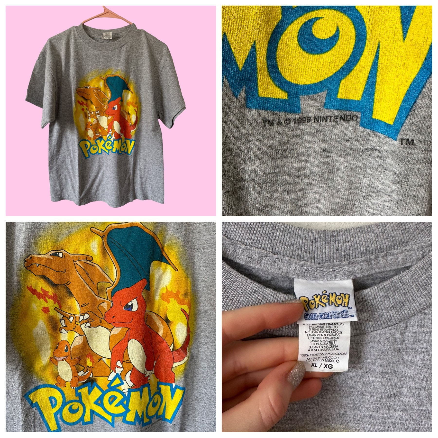 Vintage 90s 1999 Nintendo Pokémon Charizard T-shirt Size