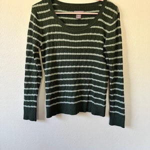 Y2K Green Striped Cable Knit Sweater Size Medium
