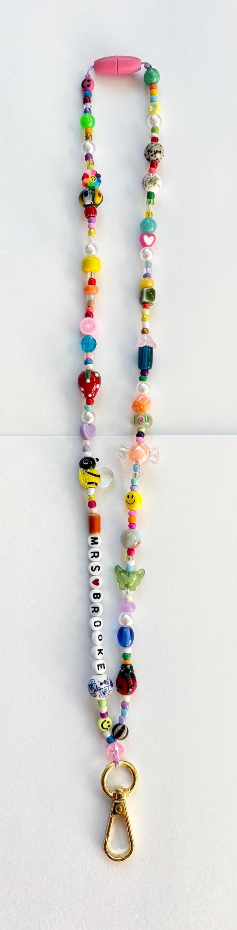 Customizable Badge Holder with a mixture of glass, natural stone, and rondel quartz beads: Teacher Badge, Nurse Badge, Beaded Lanyard image 10