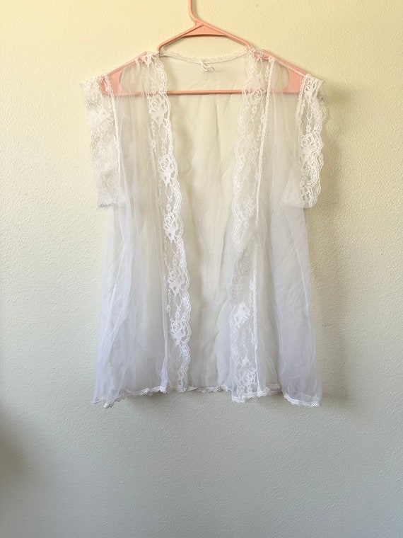 Vintage 80s White Mesh Lace Babydoll Ethereal Lin… - image 3