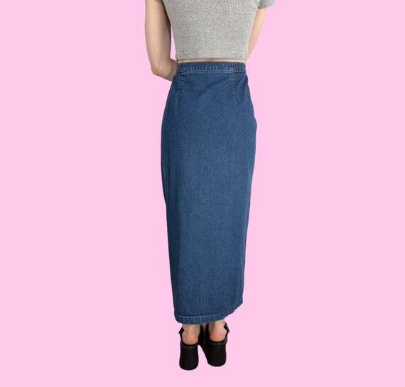 Vintage 90s Denim Fairy Grunge Cargo Maxi Skirt W… - image 3