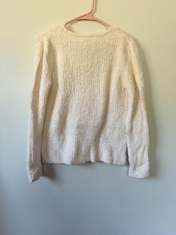 Y2K Cream Soft Fuzzy Sweater Size Medium - image 5