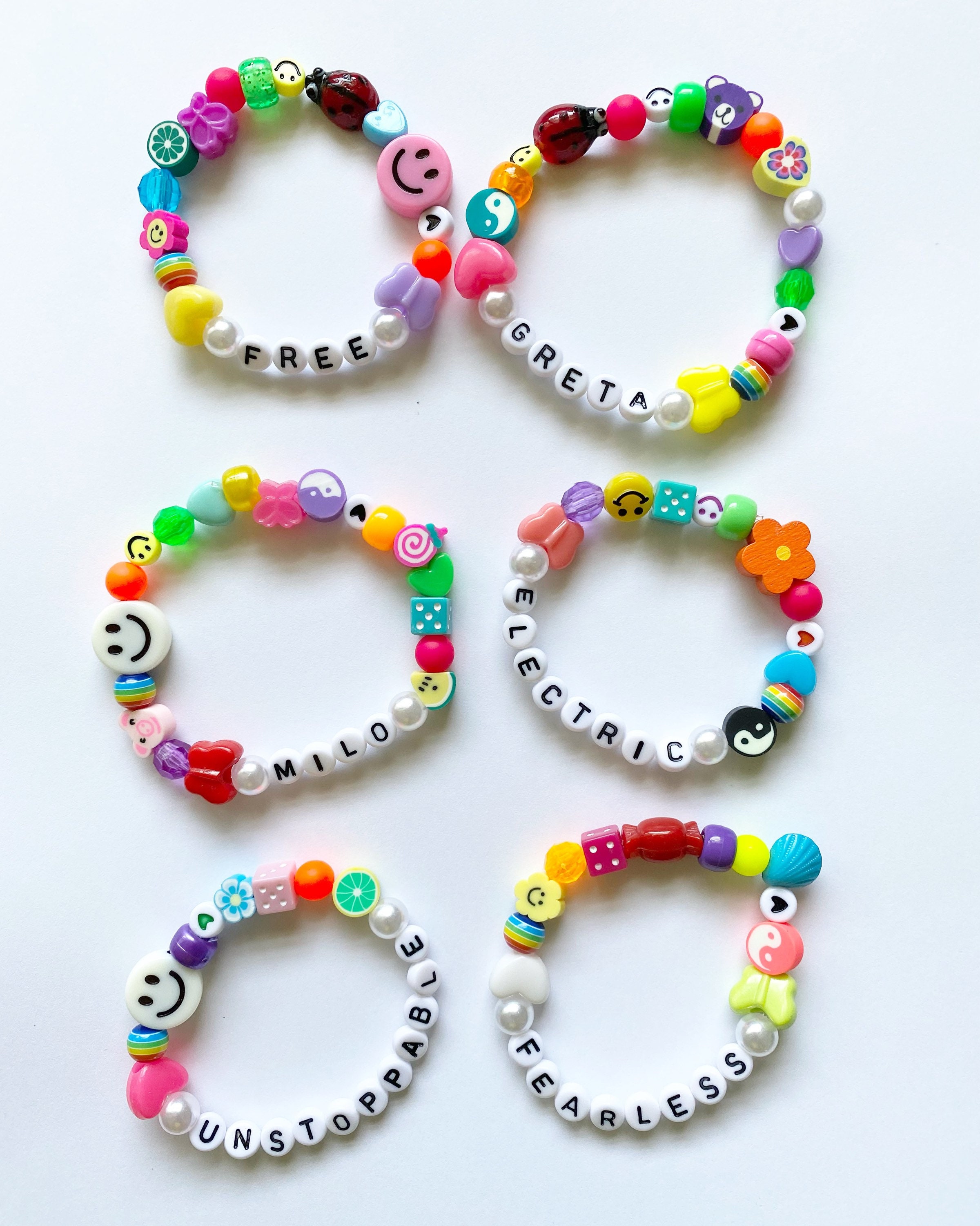 Handmade Colorful Customizable Beaded Bracelets Y2K Name - Etsy