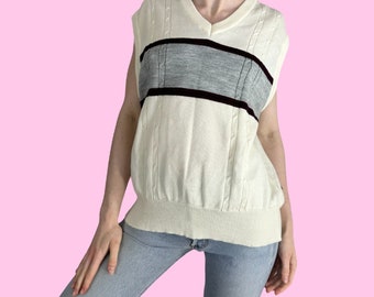 Vintage Cream Striped Grandpa Sweater Vest Size large