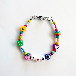 Customizable Beaded Bracelet, Rainbow Bead Bracelet, Name Bracelet, Customized Bracelet, Smiley Face Bracelet, Beaded Bracelet
