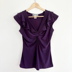Y2K Purple Ruffle Capped Sleeve Babydoll Shirt by Vintage Suzie size small