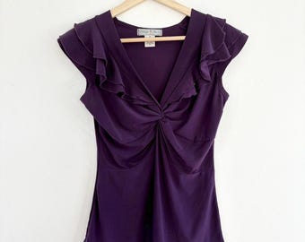 Y2K Purple Ruffle Capped Sleeve Babydoll Shirt by Vintage Suzie size small
