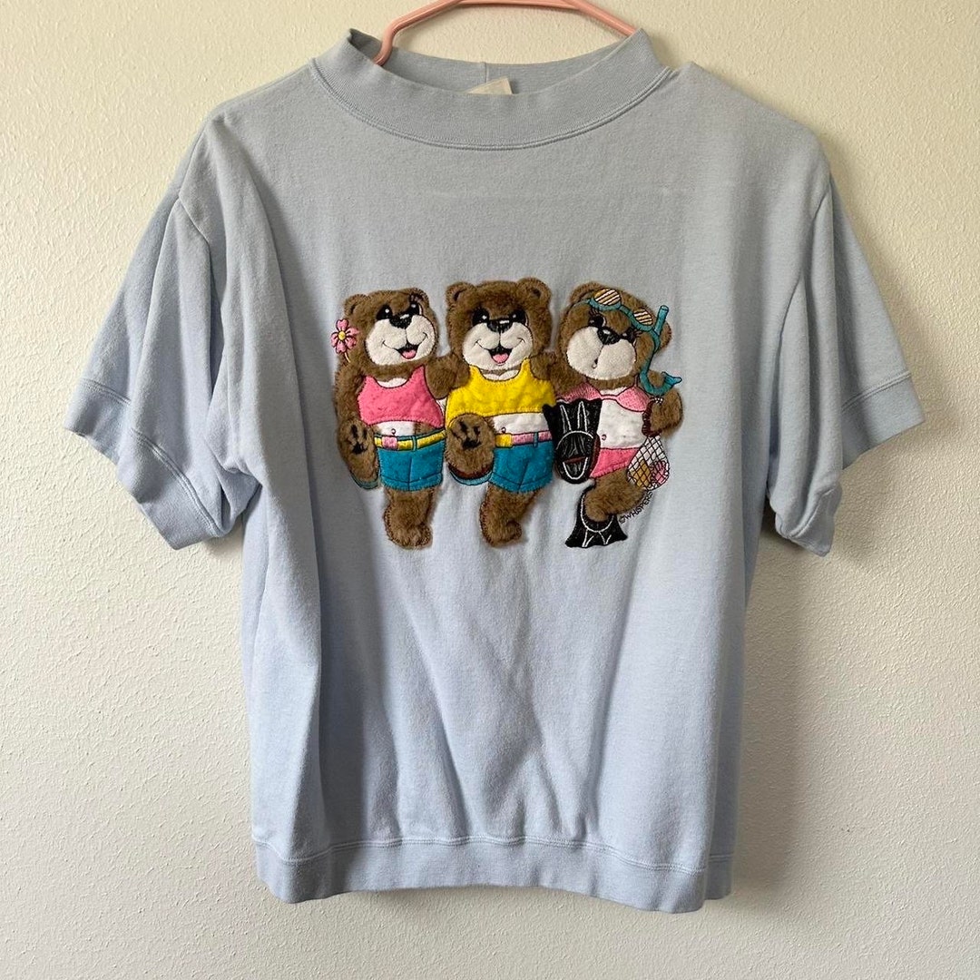 Vintage 80s Teddy Bear Novelty Short Sleeve Sweatshirt Size Small ...