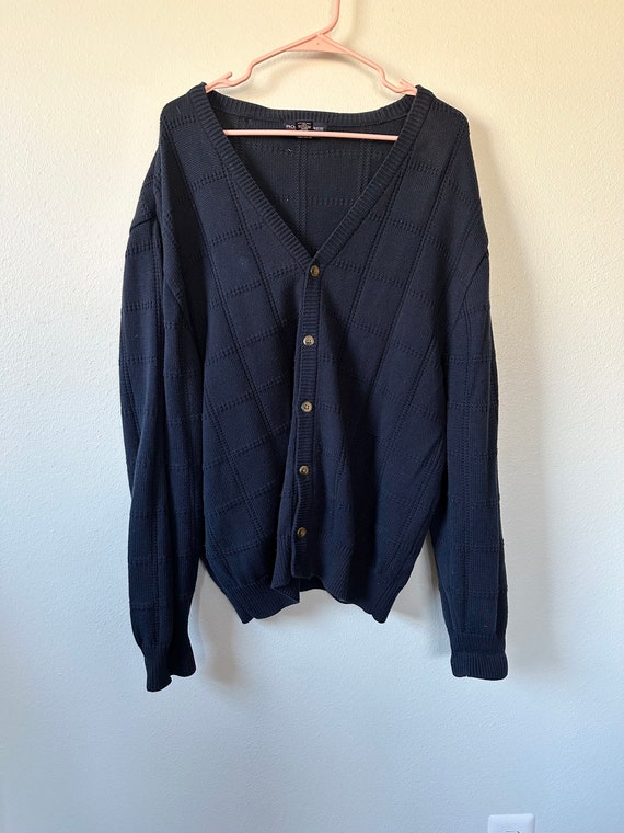 Vintage 90s Navy Blue Grandpa Cardigan Size large - image 4