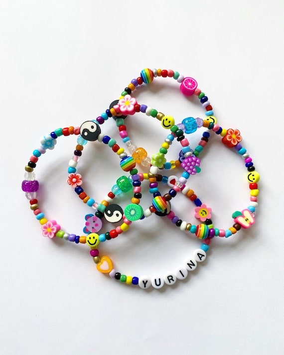Handmade Colorful Customizable Beaded Bracelets, Seed Bead Bracelets, 90s  Inspired Trendy Beaded Bracelet, Personalized Bracelet, Rainbow 