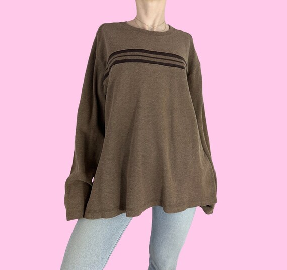 Y2K Brown Striped Skater Grunge Sweater size large Gem