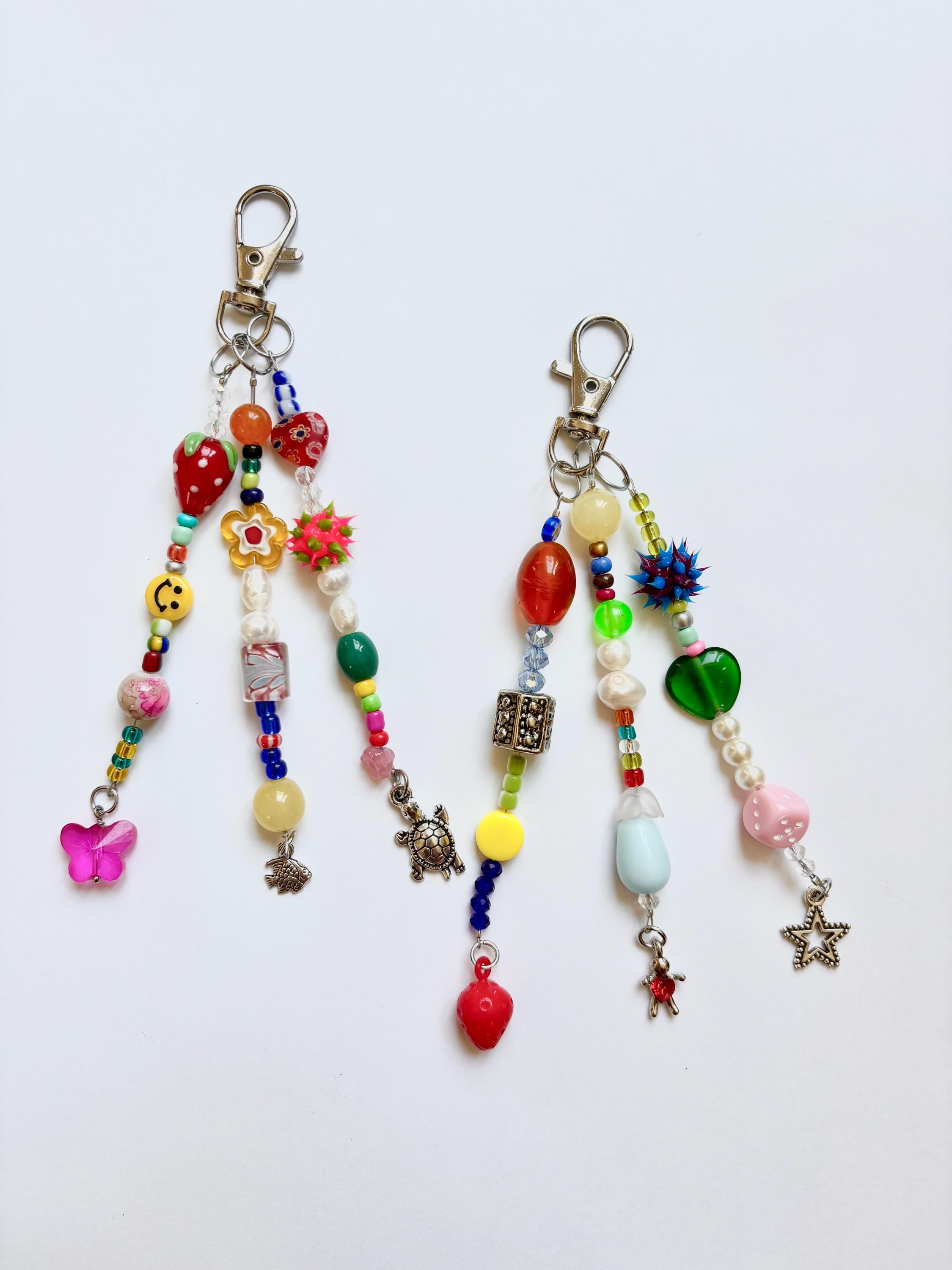 Dangle Chain Keychain Handmade Beaded Mismatched Charm Dangle 3 Strand Keychain (small Size ...