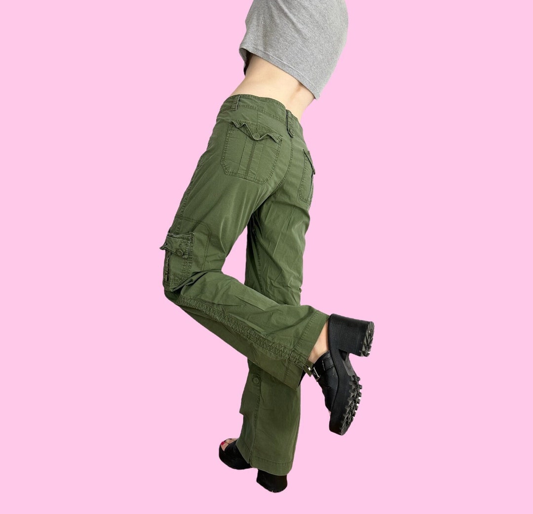 Y2K Dark Green Baggy Skater Grunge Cargo Pants Size 12 W35 W36 Etsy