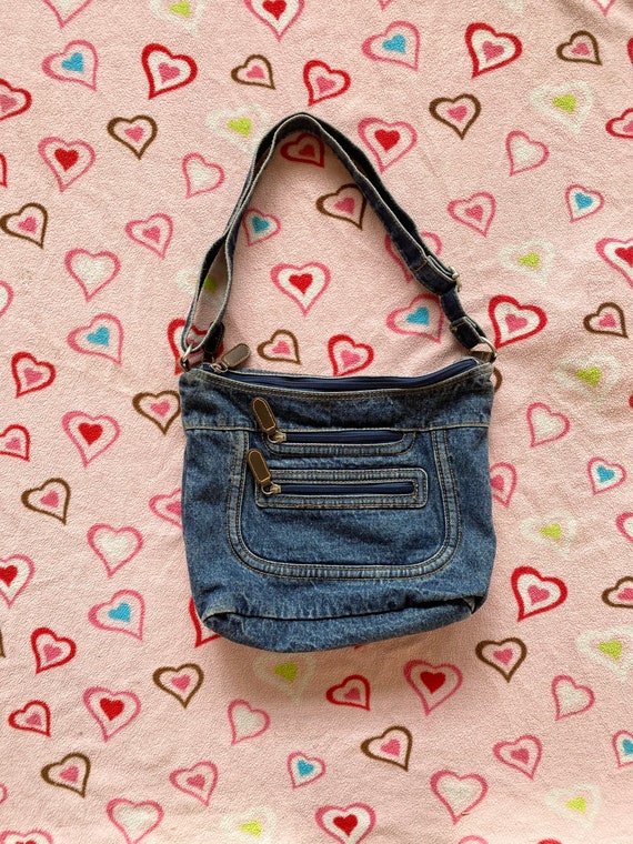 Vintage Y2K 2000s Dark Blue Wash Denim Shoulder Pu
