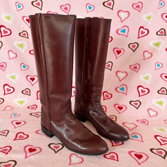 Vintage Justin Maroon Leather Tall Riding Equestr… - image 1