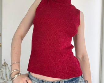 Vintage red metallic turtleneck tank top size small