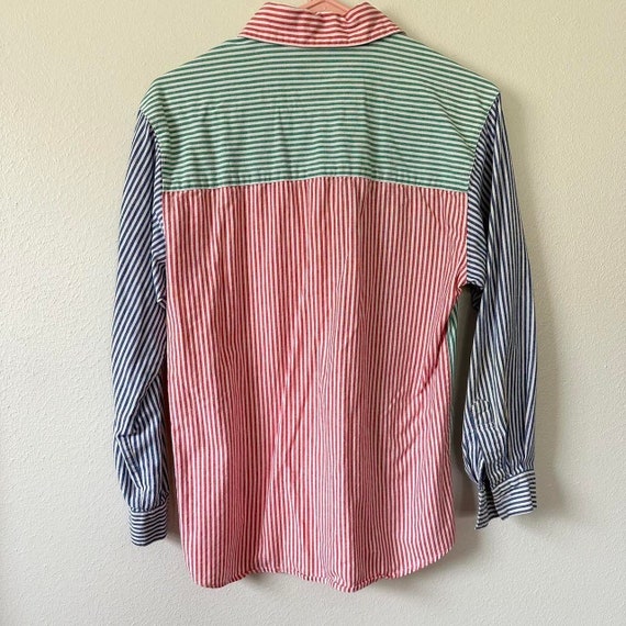 Vintage 90s Primary Color White Striped Blouse Sh… - image 4