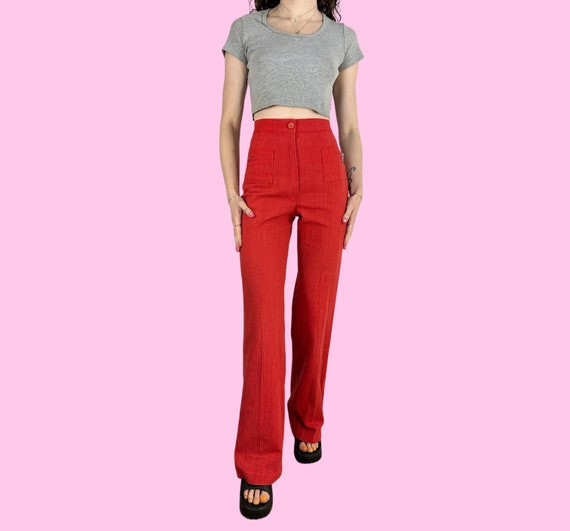 Vintage 70s Wrangler Red Bell Bottom Flare Pants … - image 2