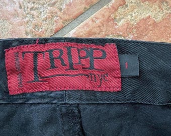 Vintage Tripp NYC Wide Leg Pants: Black & Red Low Rise (W27/W28